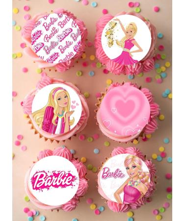 Pre-Cut Barbie 6B Edible Stand up Wafer/Rice Paper Cupcake Cake Toppers Birthday Party Pink Decorations (24) - Buy Online on GoSupps.com