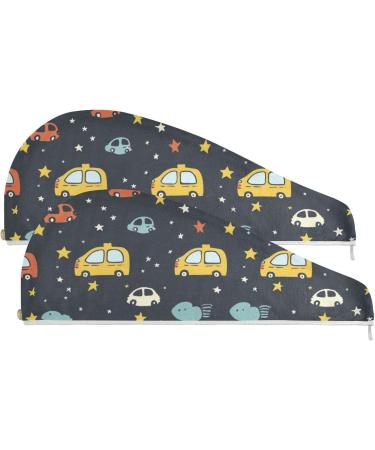 Little Stars Cars Hair Towel 2 Pack | Super Absorbent Quick Dry Hair Turbans for Women & Girls - Buy Online on GoSupps.com