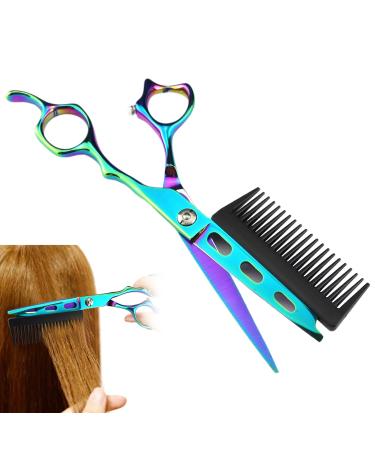 Haircut Scissors 2 in 1 Hair Cutting Scissors with Detachable Comb 6.9'' Barber Scissors Stainless Steel Professional Hair Scissors for Barber Shop Salon Home Use Green Hair Cutting Scissors