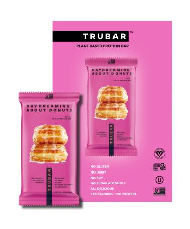 TRUBAR Vegan Protein Bar Daydreaming About Donuts Gluten Free Plant Based Protein Dairy Free Non GMO Soy Free No Sugar Alcohols 12G Protein 12G Fiber 23G Carb On the Go Snack Bars 12 CT