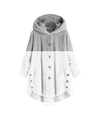 Hanxiulin fleece plush jacket fluffy warm zipper wool jacket fleece jacket ladies long -sleeved steep collar overwragal windproof warm outdoor winter coat down jacket fleece jacket l gray