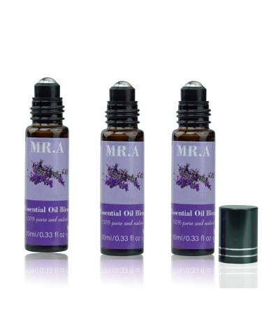 3 Pack Essential Roll On Blend Oils Set 100% Natural Fragrance Oil Aromatherapy Roll On Blend Oil with Pure Lavender Oil Gift for Women Men 0.33 fl.oz 0.33 Fl Oz (Pack of 3)