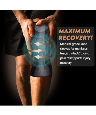 2 Pack Knee Compression Sleeve with Gel Pads & Stabilizers - Size L, Orange (1 Pair) | Knee Brace for Men & Women - Support for Running, Weightlifting, Arthritis & Joint Pain Relief - Buy Online on GoSupps.com