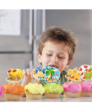 48pcs Beach Ball Shape Cupcake Toppers - Summer Hawaii Cupcake Toppers - Buy Online on GoSupps.com
