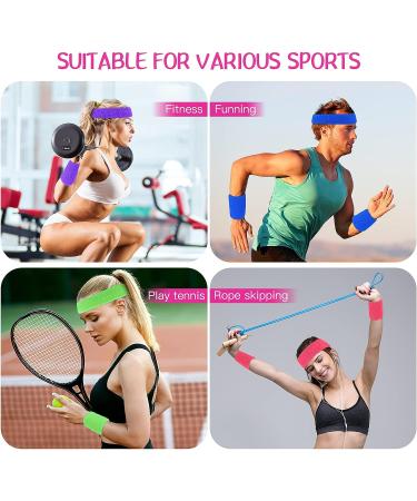 Libima 6-Piece Sweatband Set - Moisture-Wicking Headband and Wristband for Men and Women - Rose, Green, Purple, Blue, Yellow, Orange - Buy Online on GoSupps.com