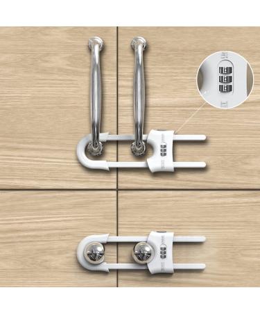 4 PACK Baby Safety Sliding Cabinet Door Code Locks Child Proof Cupboard Adjustable U-Shaped Locks Cabinet Latches for Knob Handle Drawers (White)