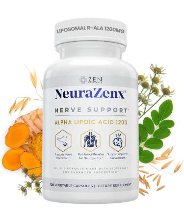 Zen Nutrients NeuraZenX Nerve Support & Peripheral Neuropathy Support Supplement with 1200mg Alpha Lipoic Acid (ALA) Benfotiamine L-Carnitine and Turmeric 120 Count (Pack of 1)