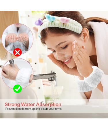 6 Pcs Women's Headband Set with Cute Spa Headband, Wrist Washbands, and Double-Ended Face Mask Brush - Ideal for Skincare and Makeup Routine - Buy Online on GoSupps.com