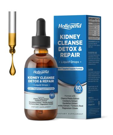HOLLEGEND Kidney Cleanse Detox & Repair Liquid Drops Kidney Liver Support Supplement for Women & Men w/Chanca Piedra Cranberry Urinary Tract Bladder Support Vegan Non-GMO 2 Fl Oz