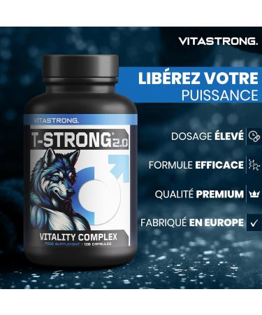 Vitastrong Vitality Complex - 120 G lules T-Strong 2.0 avec Arginine Taurine Maca Fenugrec Ginseng Ginkgo Zinc Vitamine B6 - nergie Bien- tre Masculin et Soutien la Performance - Buy Online on GoSupps.com