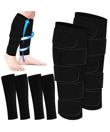 3 Pairs Lymphedema Compression Leg Wraps Adjustable Lower Leg Cover up Medical Shin Splint Wrap for Heaviness Fatigue(Black)
