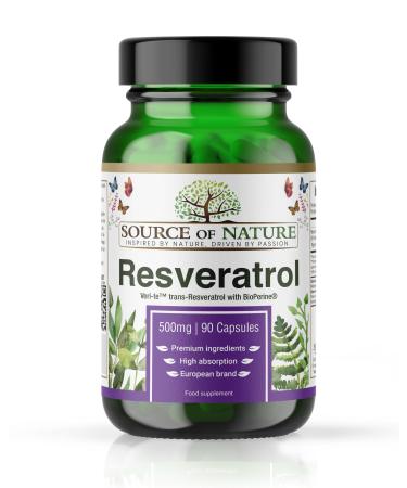Source of Nature |Trans-Reseratrol 500mg |90 capsules |Stock for 3 months | 98% pure active ingredient in Europe |High dosage |Vegan |Antioxidant protection 90 pieces (1 Pack)
