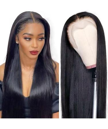 Straight Lace Front Wigs Human Hair 180% Density 13x4 HD Lace Front Wigs Human Hair for Black Women Transparent Lace Frontal Wig Pre Plucked with Baby Hair Glueless Virgin Hair Natural Color 22 inch