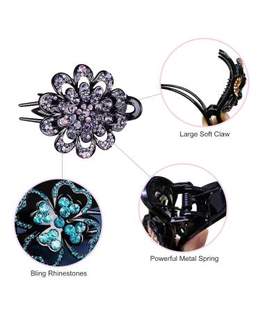 Crystal Flower Rhinestone Hair Claw Clips Set - Mother's Day Bling Wedding Barrettes for Thick Long Hair - 3Pcs - Buy Online on GoSupps.com