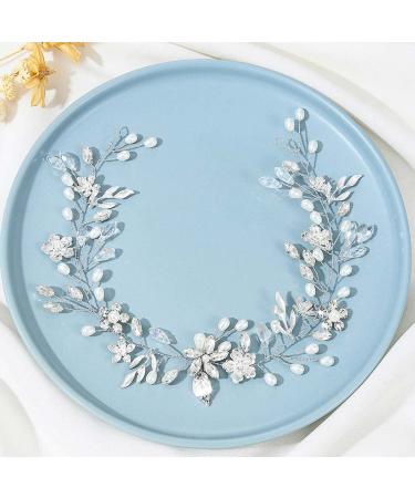 GORAIS Silver Crystal Bride Wedding Hair Vine Headband with Pearls - Bridal Flower Headpiece for Women and Girls - Buy Online on GoSupps.com