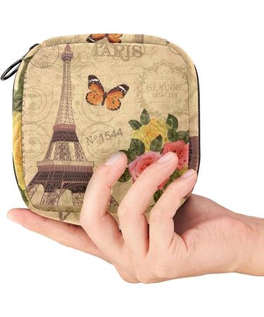 Vintage Paris Women's Napkin Storage Bag - Eiffel Tower & Butterfly Design Portable Menstrual Cup & Tapes Organizer - Buy Online on GoSupps.com