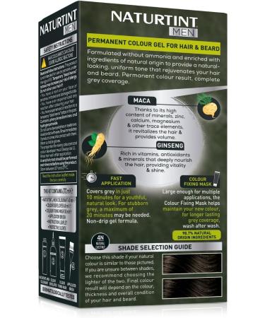 Naturtint Men Permanent Hair Colour Gel 4N Natural Chestnut for Hair Beard and Moustache. Ammonia Free up to 100% Grey Coverage Natural Looking Long Lasting Results - Buy Online on GoSupps.com