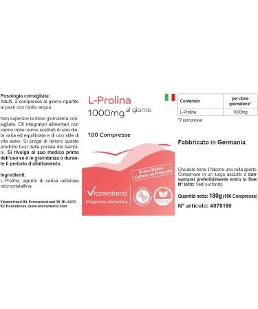 Vitamin trend Lproline 1000mg 180 vegan tablets STOCK FOR 3 MONTHS Highdose amino acid Vitamintrend - Buy Online on GoSupps.com