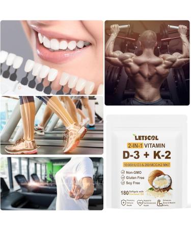 2-in-1 Vitamin D3 K2 Supplement Softgel Vitamin D3 10000 IU and Vitamin K2 200 mcg K2 MK7 with D3 Vitamin Supplement Support Immune Heart Joint Teeth & Bone Health 180 Count (Pack of 1) 10 000 IU D3 & 200MCG K2 180 Sof  - Buy Online on GoSupps.com