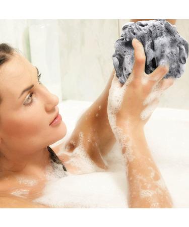 Long Handle Shower Sponge with Back Scrubber Brush, 2 Body Wash Puffs - Black Loofah Bath Sponges for Exfoliation | Men, Women, Elderly - Buy Online on GoSupps.com