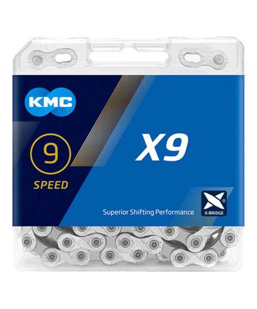 KMC 9 Speed Chain Compatible with Shimano/SRAM and Other 9 Speed drivetrains, X9 Upgraded Silver-Black Chain(116 Links, Included 1 Pair Missing Link) 9 speed chain Silver-Gray