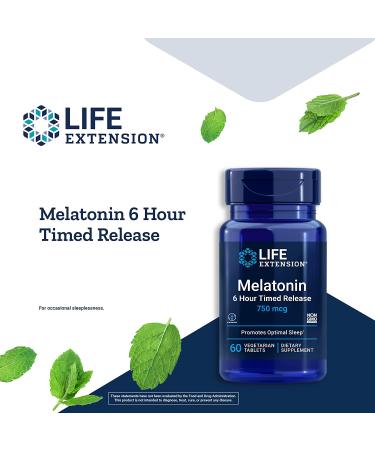 Life Extension Melatonin 750 mcg - 6 Hour Timed Release, 60 Vegetarian Tablets for Sleep Support - Buy Online on GoSupps.com
