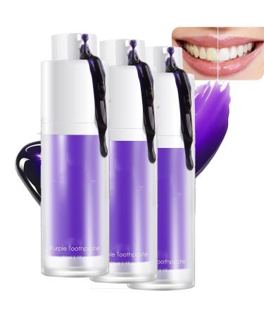 Purple Teeth Whitening Mouthwash, Color Corrector, Purple Toothpaste for Teeth Whitening, Tooth Stain Removal, Purple Toothpaste (3pcs)