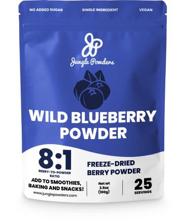 Jungle Powders Wild Blueberry Powder 3.5 oz, Nordic Freeze Dried Blueberries No Sugar Added, Additive and Filler Free Bilberry Fruit Superfood Powder 3.5 Ounce (Pack of 1)