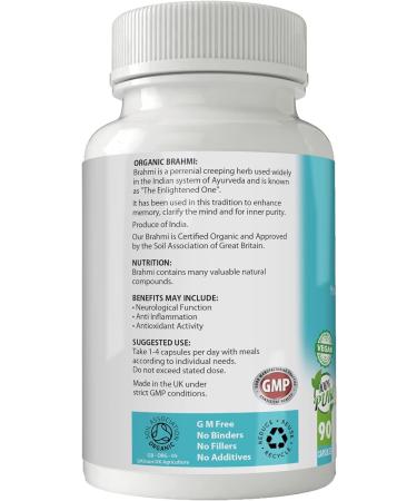 Organic Brahmi Capsules x 90 - 100% Natural, Soil Association Certified, Gluten & GM Free, Vegan - Buy Online on GoSupps.com