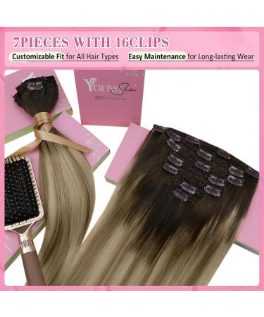 Youngsee 40cm Clip in Balayage Extensions | Real Hair Brown & Blonde | 120g - 7PCs Hair Clips - Buy Online on GoSupps.com