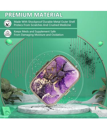 Pill Can Box with Mirror - Retro 2 Compartment Bronze Rectangular Pill Organizer for Vitamins Fish Oil & Nutritional Supplements - F-25 Purple Gold Marble - Buy Online on GoSupps.com