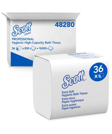 Kleenex Scott Hygienic High-Capacity Folded Tissue (48280) 2-Ply White Single Pull (250 Sheets/Pack 36 Packs/Case 9000 Sheets/Case)