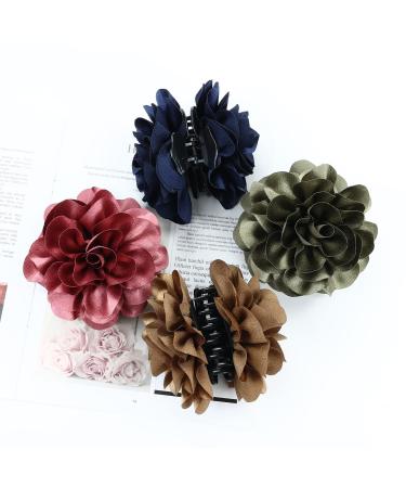 Cinaci 4 Pack Black Plastic Hair Claws Clips with Large Satin Rose Flower Bow - Hair Accessories for Women and Girls - Buy Online on GoSupps.com