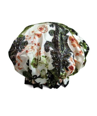1 Pcs Plant Print Shower Cap for Women Well-stitched Elastic Designed Reusable/Waterproof/Double Layers Bath Cap for Girl (03 Begonia Flower)