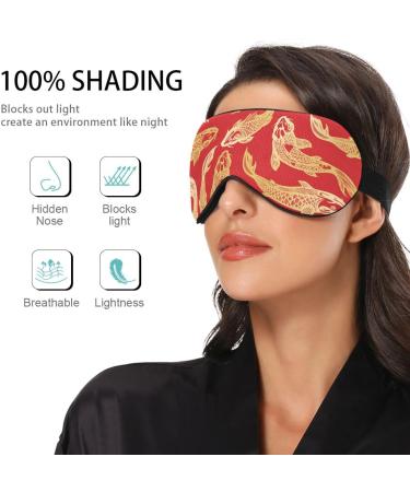 Haskirky Light Blocking Eye Mask for Deep Sleep | Adjustable for Men and Women | Ideal for Travel, Yoga, and Meditation | Red Ukiyoe Fish Design - Buy Online on GoSupps.com