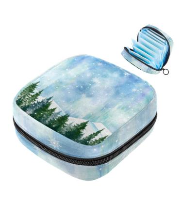 Portable women's binding bags menstrual cup bags feminine menstrual performances bag for teenage girls tampons for the first period snowy winter landscape multicolored 05