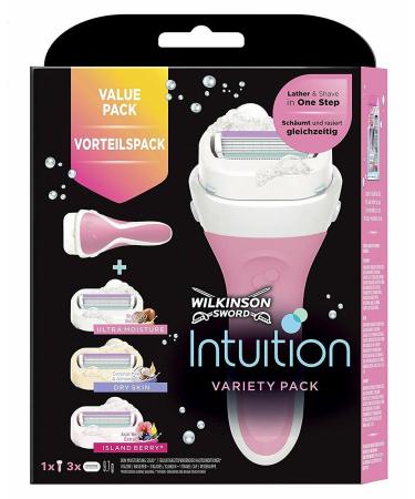 Wilkinson Sword Intuition Summer Variety Value Pack Razor Blades with Ladies Razor 3 Pcs 1 Piece (Pack of 1) Summer Variety