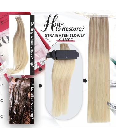 Moresoo Tape in Hair Extensions - Balayage Blonde Human Hair - 16 Inch #18/22/60 - 20 Pieces/50g - Buy Online on GoSupps.com