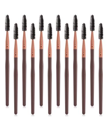 12PCS Mascara Brush Wands Eyelash Eyebrow Spoolies Brush for Makeup Long Handle Lash Brush Applicators Makeup Lash Spoolies Set Eye Brow Brush Applicator for Lash Extensions Brown