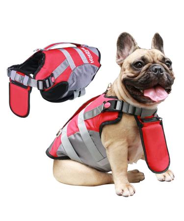 iChoue Dog Lifejackets, Dog Life Vest for Swimming, Dog Swimming Vest for Medium Dogs French English Bulldog Pug Pitbull Boston Terrier (Red, Medium) Medium Red