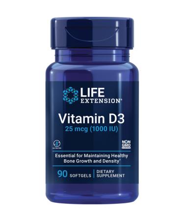 Life Extension Vitamin D3 25 Mcg (1000 Iu) Supports Bone & Immune Health Non-gmo Gluten Free Once Daily 90 Softgels 90 Count (Pack of 1) 1000 IU