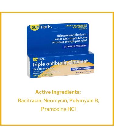 Sunmark Triple Antibiotic Ointment Plus Pain Reliever 1 oz - Fast-acting Relief - Buy Online on GoSupps.com
