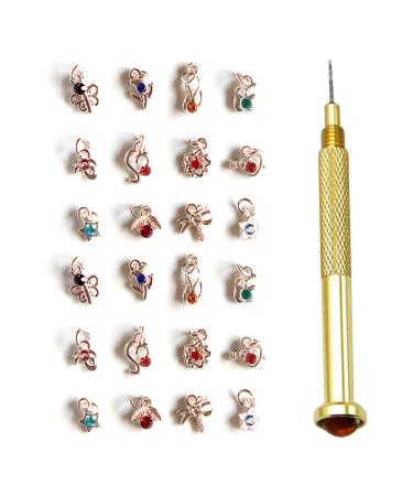 25 Pcs Fingernail Jewel Dangles Nail Jewelry Rings with Nail Art Punch Tool Diy Nail Decorations for Nail Art Making