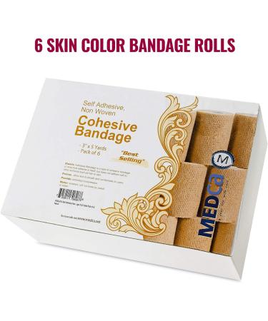 Self Adherent Wrap - Bulk Pack of 6 | Athletic Tape Rolls & Sports Wraps for Ankle Sprains & Swelling | Non-Woven Adhesive Bandage (3 in x 5 Yards) - Beige - Buy Online on GoSupps.com