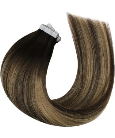 Moresoo Balayage Tape in Hair Extensions Dark Brown/Caramel Blonde 12 Inch #4/27/4 - 20 Pieces/30g Real Human Hair Extensions - Buy Online on GoSupps.com