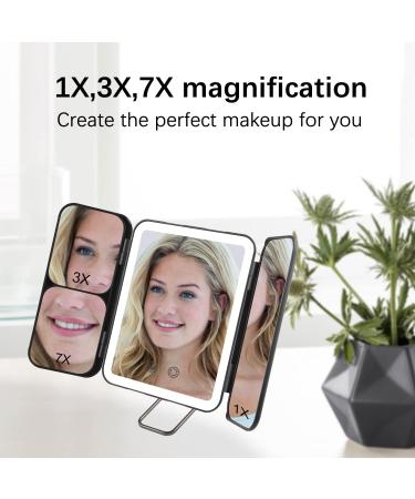 KDKD Travel Mirror: Mini Trifold Lighted Makeup Mirror - USB Rechargeable, Portable and Compact Vanity Mirror with 3 Light Modes, Touch Screen Dimming - Cosmetic Black - Buy Online on GoSupps.com