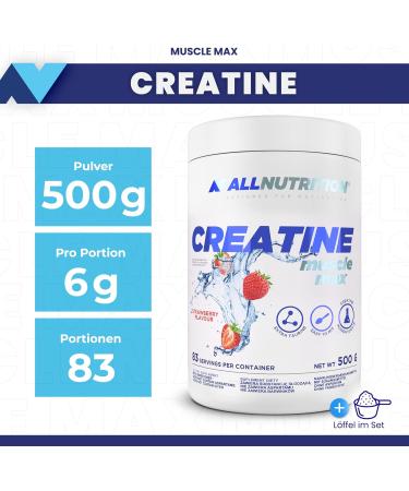 All-Nutrition Creatine Muscle Max - 500g Sugar-Free Creatine Monohydrate with Taurine for Enhanced Performance & Muscle Growth - Strawberry Flavor - Buy Online on GoSupps.com