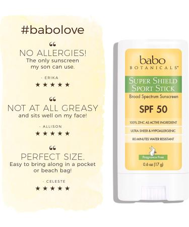 Babo Botanicals Super Shield Zinc Sport Stick SPF 50 - Organic, Fragrance-Free Sunscreen for Baby & Sensitive Skin (0.6 oz) - Buy Online on GoSupps.com