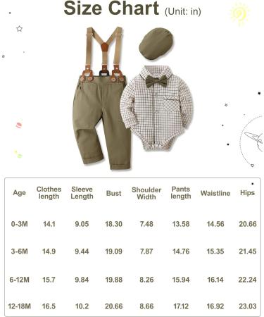 Amissz Baby Boy Gentleman Suit Set - Formal Tuxedo Romper + Suspender Pants + Beret Hat | 0-18 Months | Green (3-6 Months) - Buy Online on GoSupps.com
