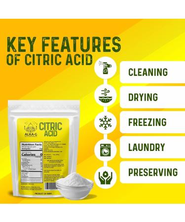 ALKA-G Citric Acid 16 Oz - 100% Pure Food Grade Powder for Skincare, Cooking, Baking & Bath Bombs | Multi-Purpose Resealable Bag - 1 Pound - Buy Online on GoSupps.com